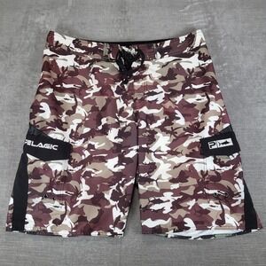 Pelagic Men Camo Fishing Boardshorts Brown Camo Cargo Pockets Size 36